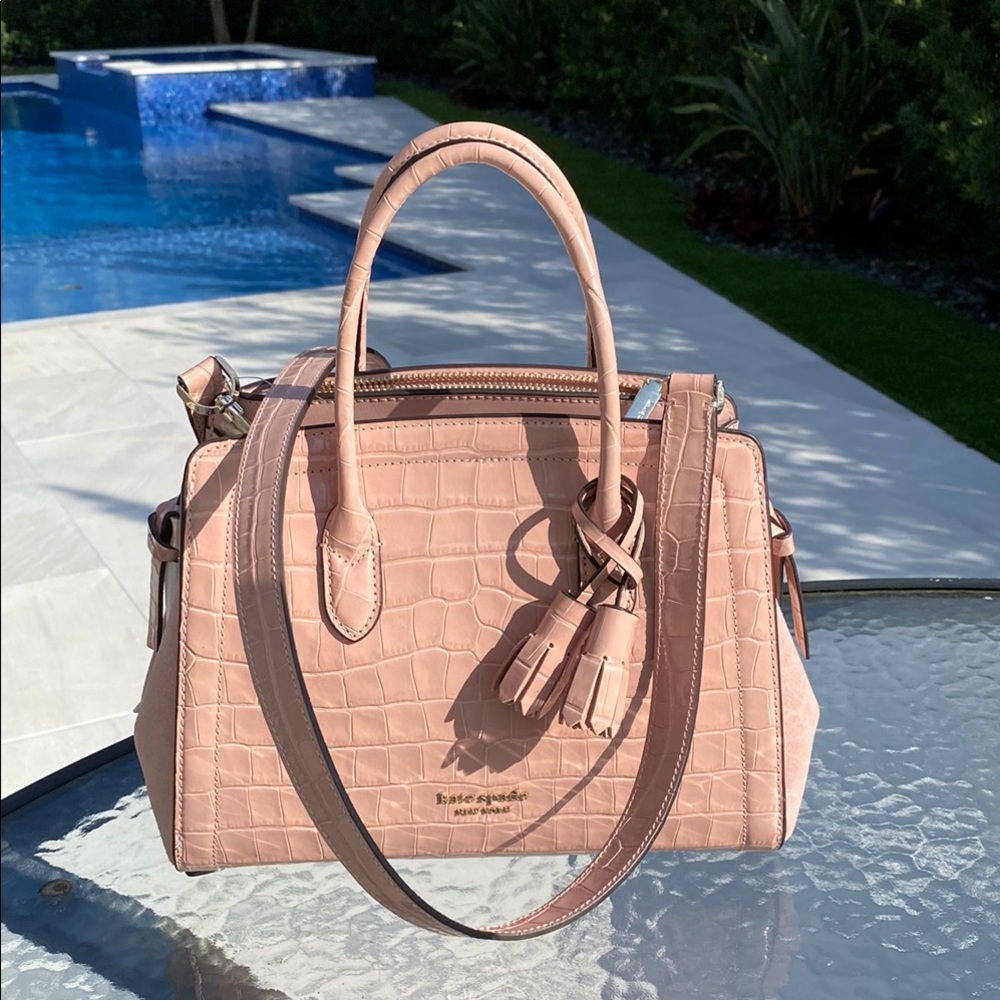 Kate Spade Knott Pink French Rose leather and suede Croc-Embossed with dust bag